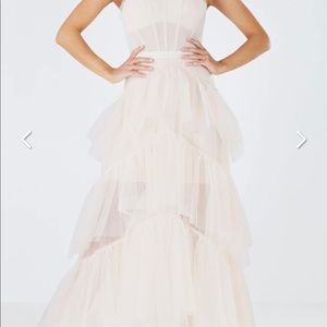 BCBG oly tiered ruffle gown in pink tint